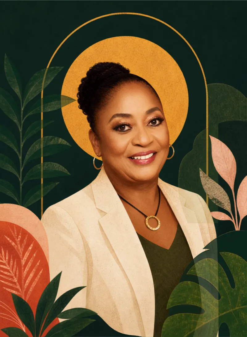 Dr. Rosemarie Johnson, psychologist and educator, in a botanical portrait